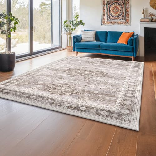 Washable Neutral Farmhouse Living Room Rug (5' x 7' (Rectangular) / Latte / Beige)