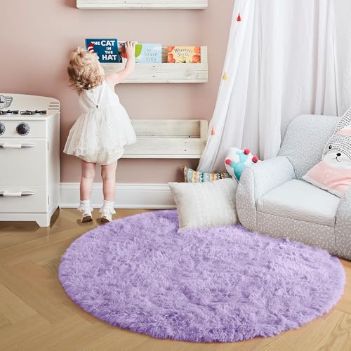 Light Purple Lavender Large Circle Rug 6Ft for Kids Girls Bedroom (Light Purple / 6' (Round))