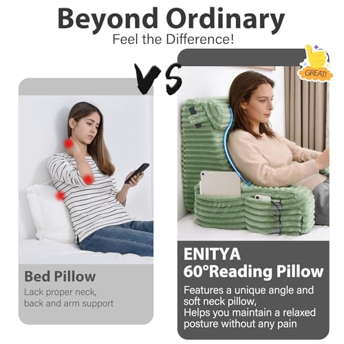 22" XL Back Pillow for Bed Sitting Up with Armrests & Big Pockets (Sage Green / XL(5'3"-5'11"))