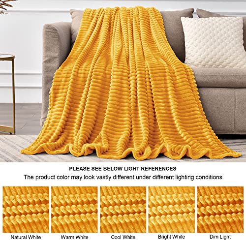Ribbed Mustard Yellow Fleece Throw Blanket for Couch (Mustard Yellow / Throw XL(50"x70"))