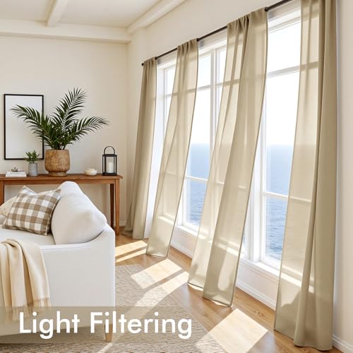 Beige Sheer Curtains 108 Inches Long 4 Panels 42 x 108 Inches (42"W x 108"L (Pack of 4) / Beige)