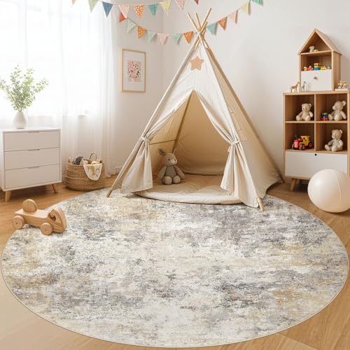 8ft Round Area Rug Living Room Rugs (Golden Grey / 8' (Round))