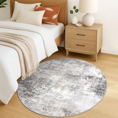Round Area Rug 5 Ft Circle Entryway Rugs Round Washable Door Mat Indoor Entrance (Ash Grey/Beige / 5' x 5' (Rectangular))