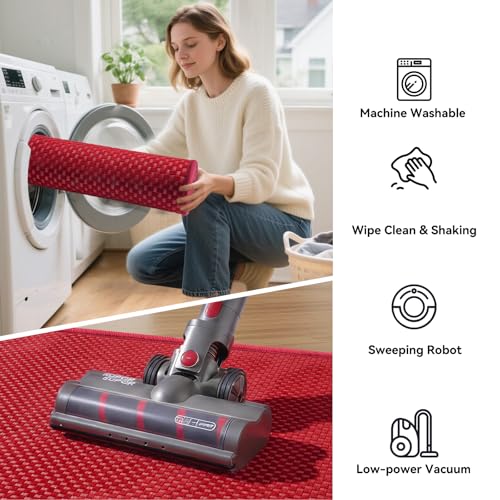 Kitchen Runner Rug Mat Non Slip Hallway Runner Washable Red 2x6 ft (Red / 2' x 6')
