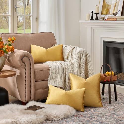 Golden Velvet Pillow Covers 12x20 Decorative Pillows Pack of 2 (Golden / 20" x 12" (Pack of 2))