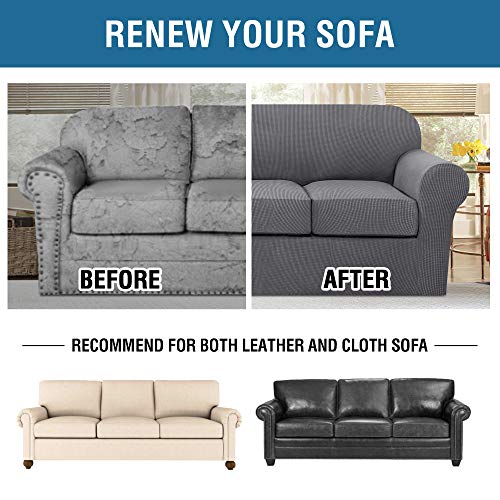 4 Piece Stretch Sofa Covers for 3 Cushion Couch Covers for Living Room Furniture Slipcovers (Large / Grey)