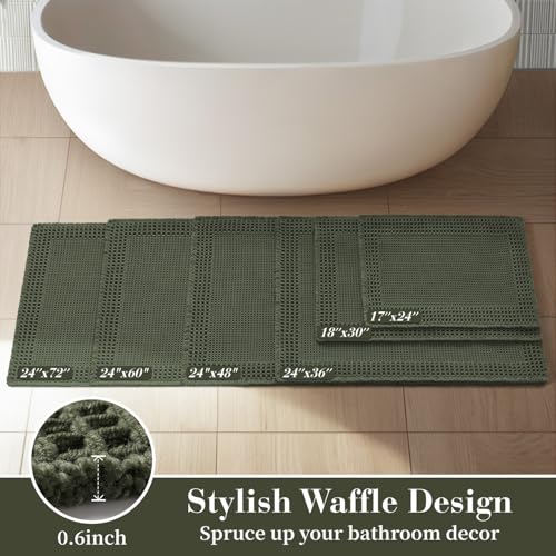 Waffle Bathroom Runner Rugs (Green / 2' X 5')