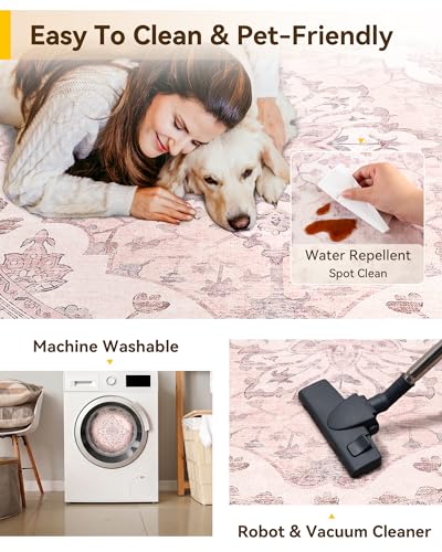 Washable Area Rug (Pink / 5' (Round))