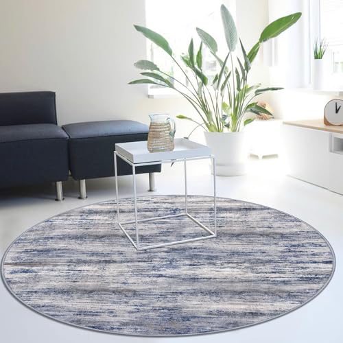 Modern Abstract Round Washable Rug 5Ft (Blue-grey / 5' (Round))