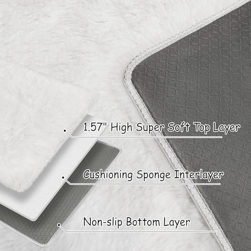 Small Area Rug for Bedroom 2x3ft Mini White Fluffy Rug Mat Bedside Throw Rug for Kids Room Boys Teens Nursery Baby Dorm Living Room Home Decor Aesthetic Carpets (White / 2' x 3' (Rectangular))
