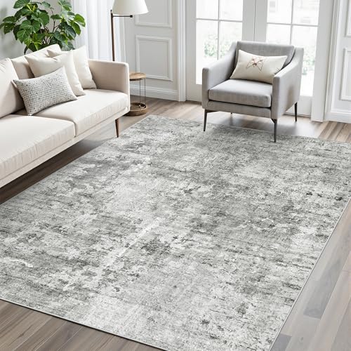 Abstract Rug 5x7 Washable Area Rugs for Living Room (Gray/White / 5' x 7' (Rectangular))