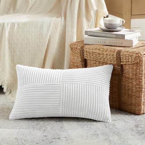 2 Packs White Lumbar Decorative Throw Pillow Covers 12x20 Inch for Living Room Couch Bed Sofa (White / 20" x 12" (Pack of 2))