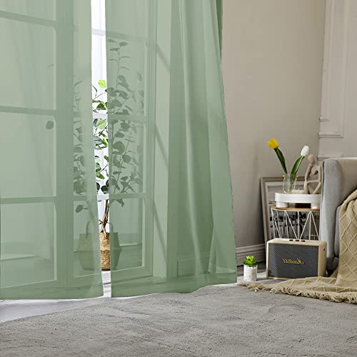 Long Sheer Curtains for Bedroom (40"W x 120"L (Pack of 2) / Sage Green)