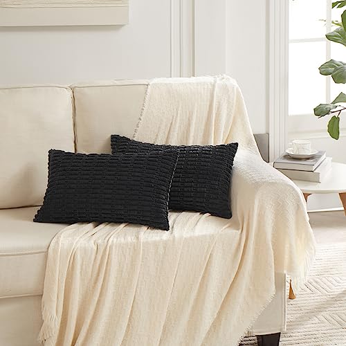 4 Packs Decorative Throw Pillow Covers for Living Room Couch Bed (20" x 12" (Pack of 4) / Black)