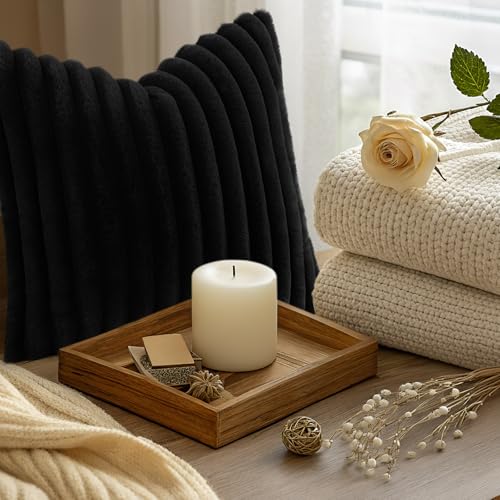 Fall Faux Fur Throw Pillow Covers 20x20 Set of 2 Black (Black / 20" x 20" (Pack of 2))