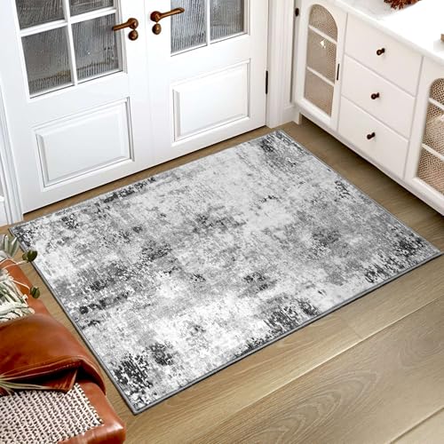 Entryway Rug 3x5 Grey Bedroom Area Rug Washable Non Slip Abstract Boho Rugs for Indoor Entry (Grey / 3' x 5' (Rectangular))