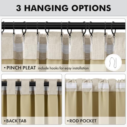 100% Blackout Linen Curtains 42 x 84 Inch Cobblestone 2 Panels (Cobblestone / 42"W x 84"L (Pack of 2))