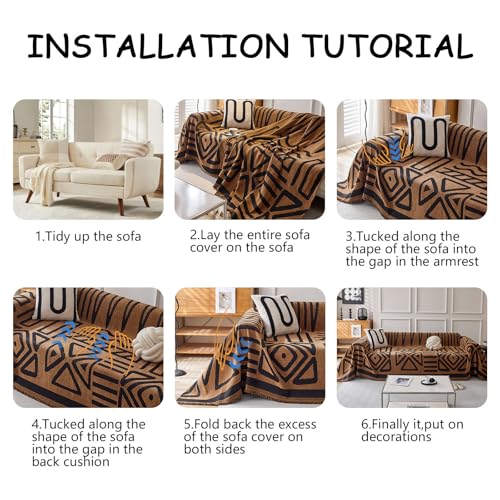 Boho Geometric Couch Covers for Sofa Pet Friendly Brown and Black Sofa Covers Washable Chenille Couch Blanket Cover for 3 4 Cushion Couches Pet Protector Furniture Cover Soft (71" x 134" / T: Warm Brown)