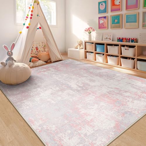 Washable 5'x8' Abstract Area Rug for Living Room Gray Pink (Gray/Pink / 5' x 8' (Rectangular))