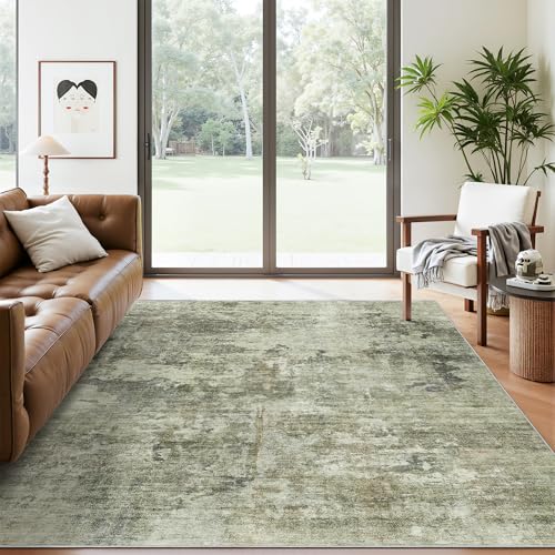 Abstract Rug 5x7 Washable Area Rugs for Living Room (Green Black / 5' x 7' (Rectangular))