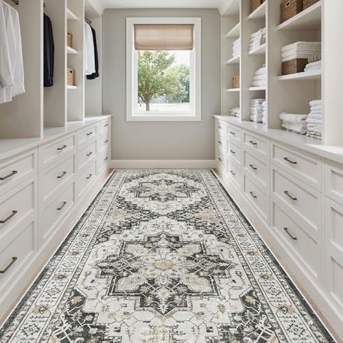 4x10 Wide Hallway Runner Rug Washable for Living Room (Black / 4' x 10' (Runner))