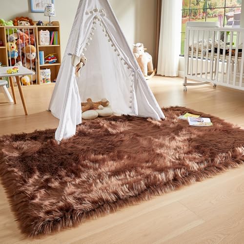 Faux Fur Sheepskin Rug for Living Room (4' x 6' (Rectangular) / Coffee)