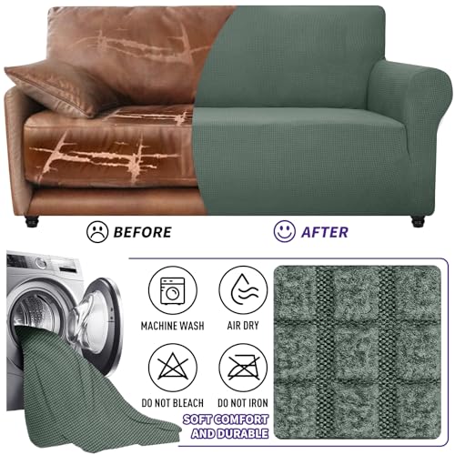 Super Stretch Chair Slipcover Universal Sofa Chair Covers for Living Room Dogs Pet Furniture Protector Spandex Armchair Slipcovers with Anti Slip Foam Sticks (Pea Green / Small (30"-47"))