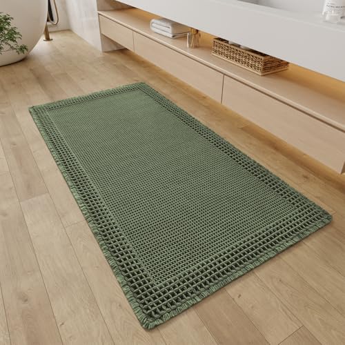 Waffle Bathroom Runner Rugs (Green / 2' X 4')