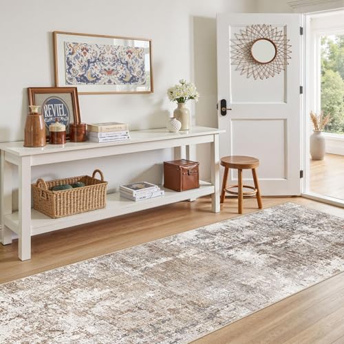 3x12 Washable Runner Rug for Hallway (Brown/Grey/Red / 3' x 12' (Runner))