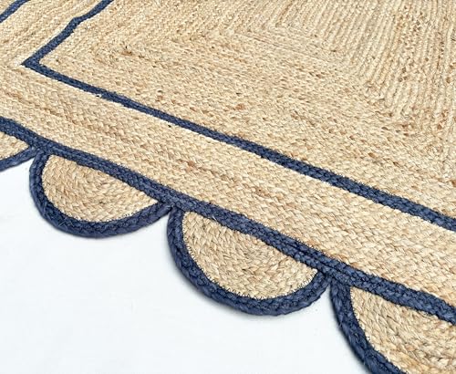 Scallop Pattern Jute Bohemian Area Rug (5'x8' (Rectangular) / Navy)