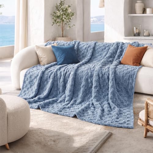 Checkered Soft Cozy Queen Blankets for Bed Ashley Blue 90"×90" (02 Ashley Blue / Queen (90" X 90"))