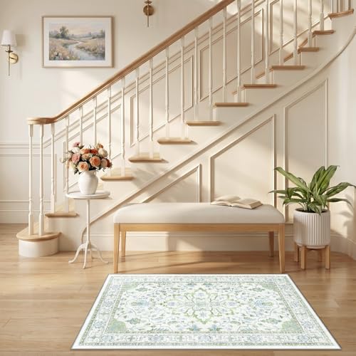 Washable Area Rug (Green/White/Blue / 2'6" x 4' (Rectangular))