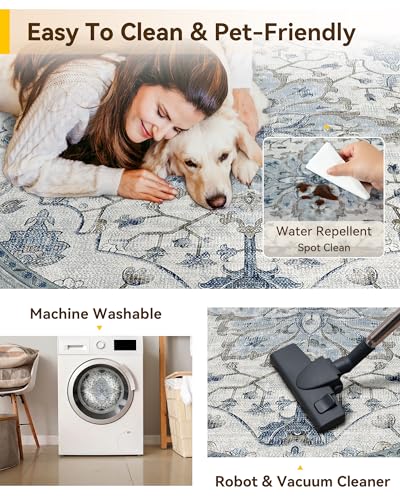Washable Area Rug (Blue/White/Gray / 4' (Round))