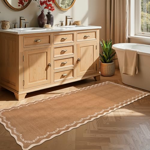 2.5x8 Scalloped Washable Runner Rug Non Slip Hallway Kitchen Rug (Brown / 2'6" x 8' (Rectangular))