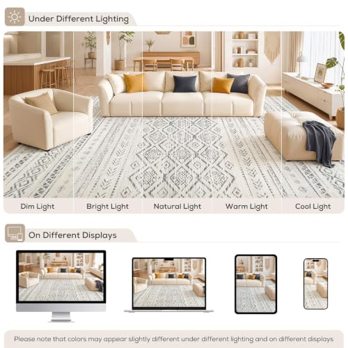 Boho 10x14 Area Rug Living Room Rugs Machine Washable Grey (B-grey / 10' X 14' (Rectangular))