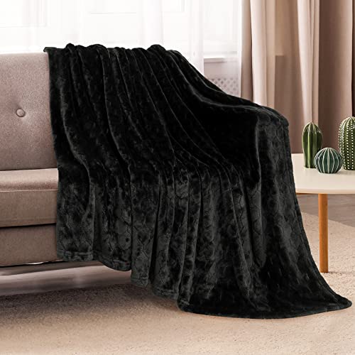 Fleece Blanket Fuzzy Plush Throw Blanket 50" x 60" (Black / Throw-50" x 60")