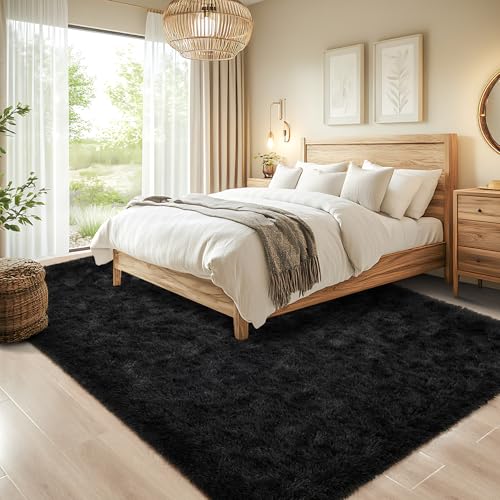 Soft Area Rugs for Bedroom Living Room Plush Fluffy Rug 6x9 (Black / 6' x 9' (Rectangular))