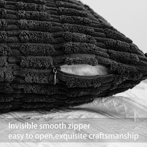 Pack of 2 Corduroy Decorative Throw Pillow Covers 24x24 Inch (Black / 24" x 24" (Pack of 2))
