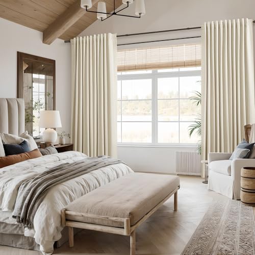 100% Blackout Curtains 96 Inch Length 2 Panels Set for Living Room Bedroom Back Tab Thermal Insulated Black Out Linen Drapes Room Darkening Window Curtains 96 Inches Long (Warm Beige / 52"W x 96"L (Pack of 2))