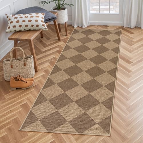 Checkered Easy Jute Outdoor Runner Rug (2' x 6' (Runner) / Nature/Checkerboard -2)