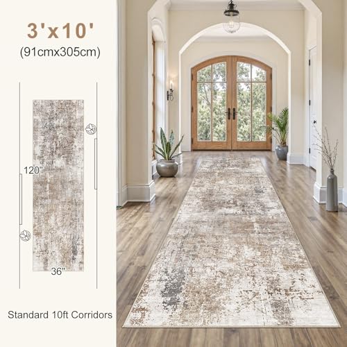 3x10 Washable Runner Rug for Hallway (Brown/Grey/Red / 3' x 10' (Runner))
