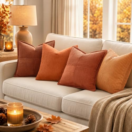 Fall Burnt Orange Decorative Throw Pillow Covers for Couch 16x16 in (Burnt Orange / 16" x 16" (Pack of 2))