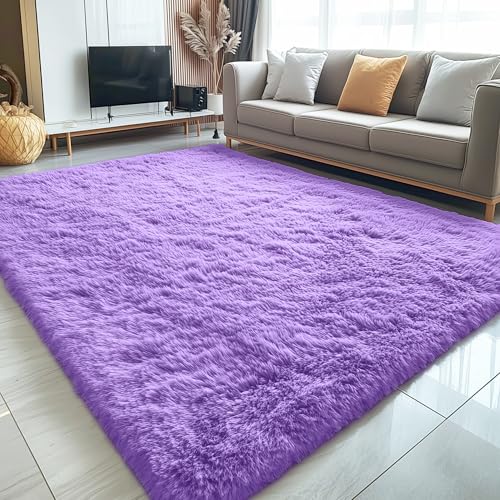 5x7 Machine Washable Large Area Rugs for Living Room (5x7 Ft / Purple)