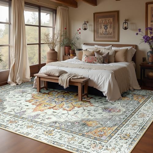 Washable Area Rug (Beige/Carbon Grey/Orange / 10' x 14' (Rectangular))