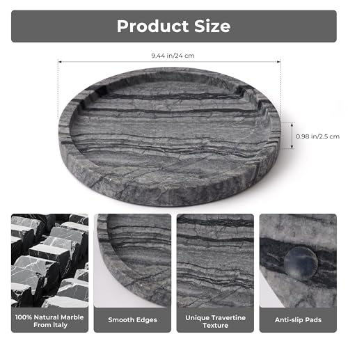Natural Marble Vanity Tray for Bathroom Bedroom Kitchen Dresser (Natural Black / 9.4")