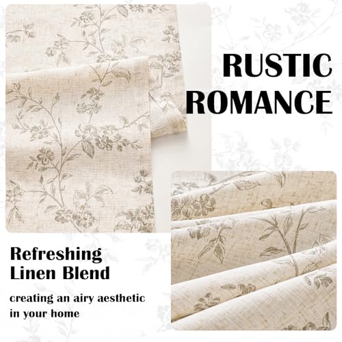 Extra Long Grey Vintage Floral Linen Curtains Farmhouse 2 Panels (Grey on Beige / 50"W x 108"L (Pack of 2))