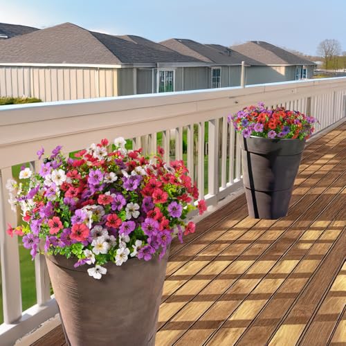 Artificial Flowers for Outdoor Faux Plants Fake Flowers Spring Decor (Purple White Rose Red / 12 PCS)