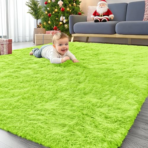 5x7 Machine Washable Large Area Rugs for Living Room (5x7 Ft / Lime Green)