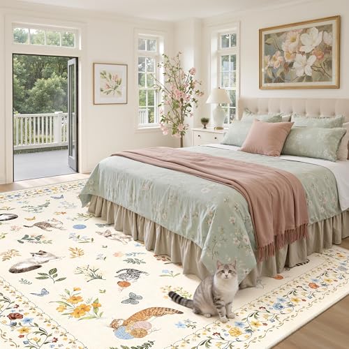 Cat 8x10 Area Rugs for Kids Room (Cat Beige / 8' x 10' (Rectangular))