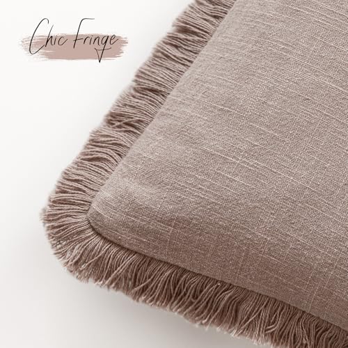 Decorative Linen Fringe Throw Pillow Covers 24×24 Dusty Pink (24" x 24" (Pack of 2) / Rose Dust)